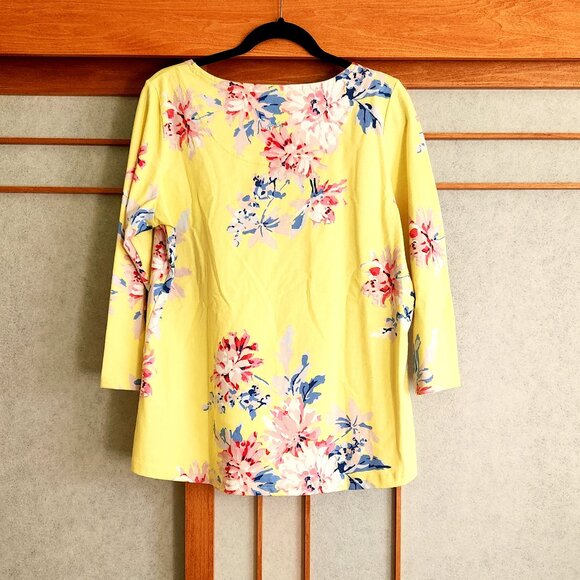 Joules Yellow Floral Blue Red Heavy Cotton Tunic Top Blouse sz US 12 - Picture 4 of 11